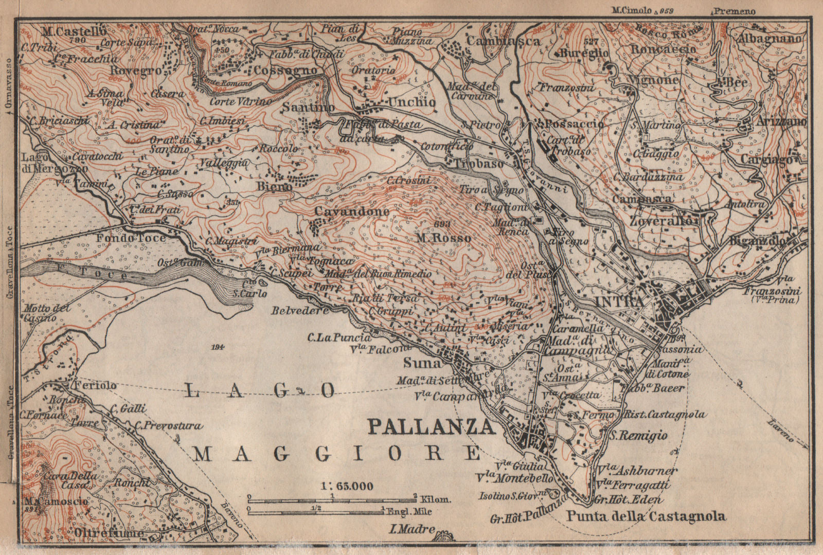 PALLANZA ENVIRONS. Verbania. Intra Unchio. Italy mappa. BAEDEKER 1899 old